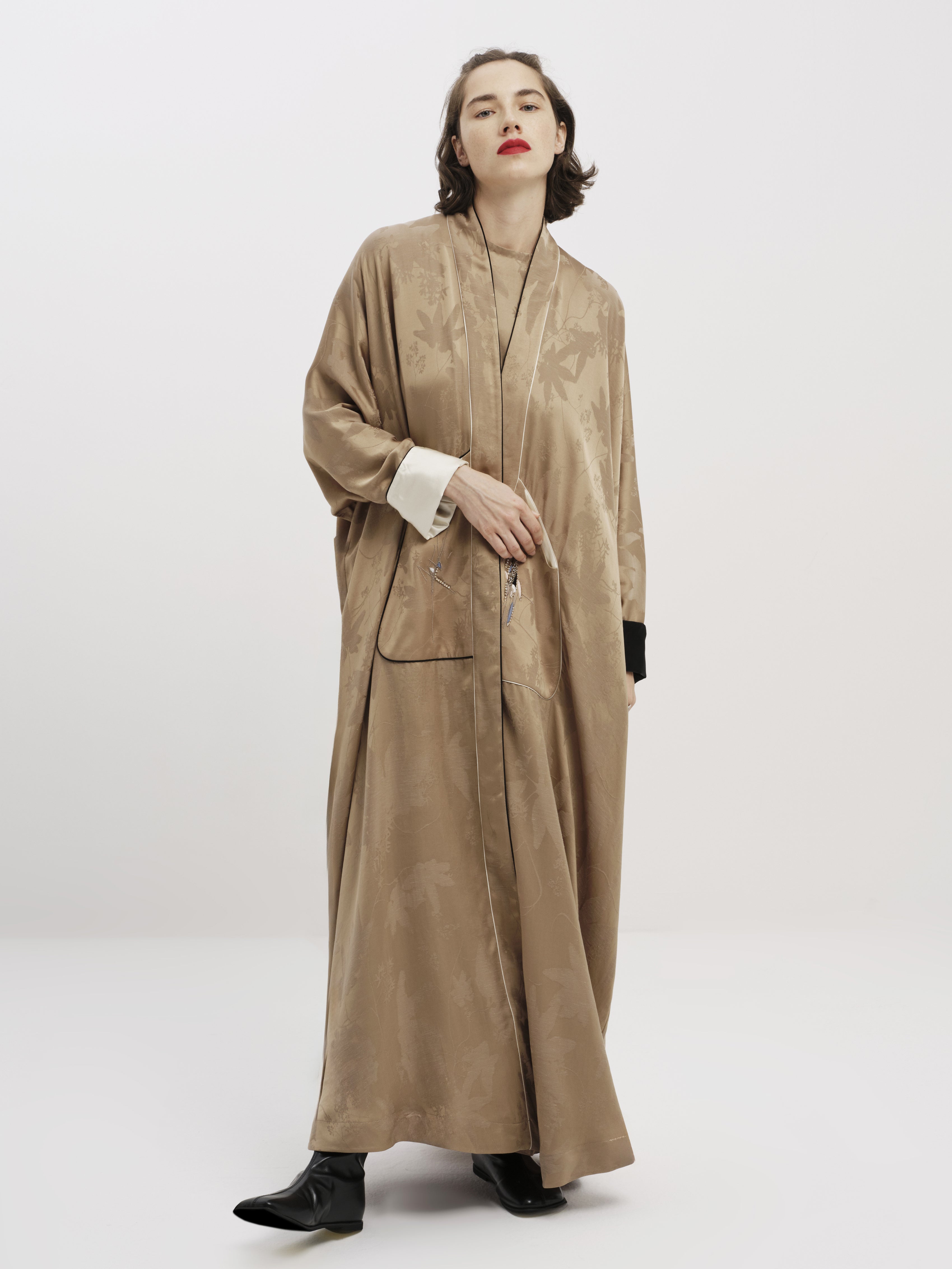 Beige Embroidered Abaya Co-ord Set