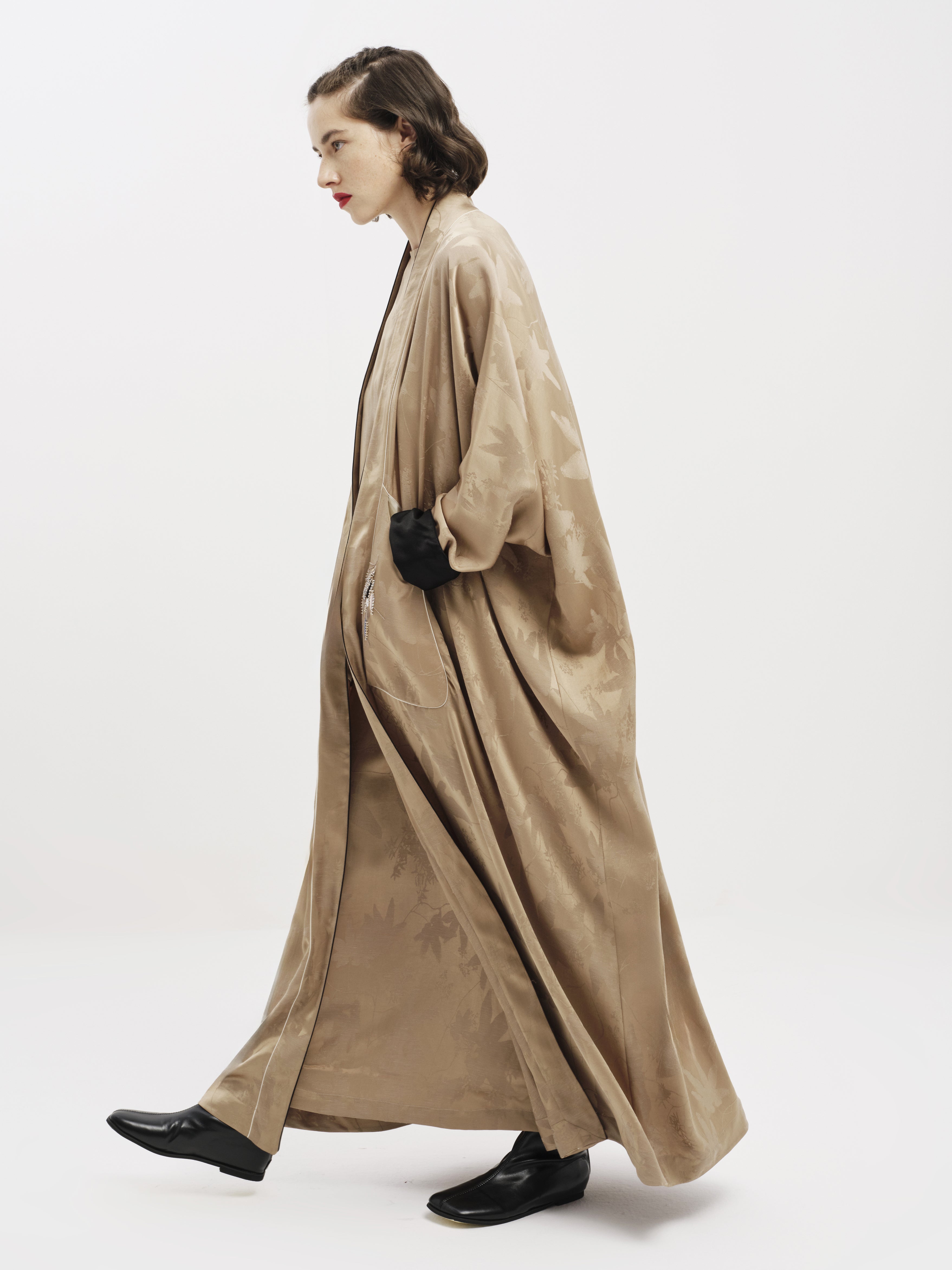 Beige Embroidered Abaya Co-ord Set