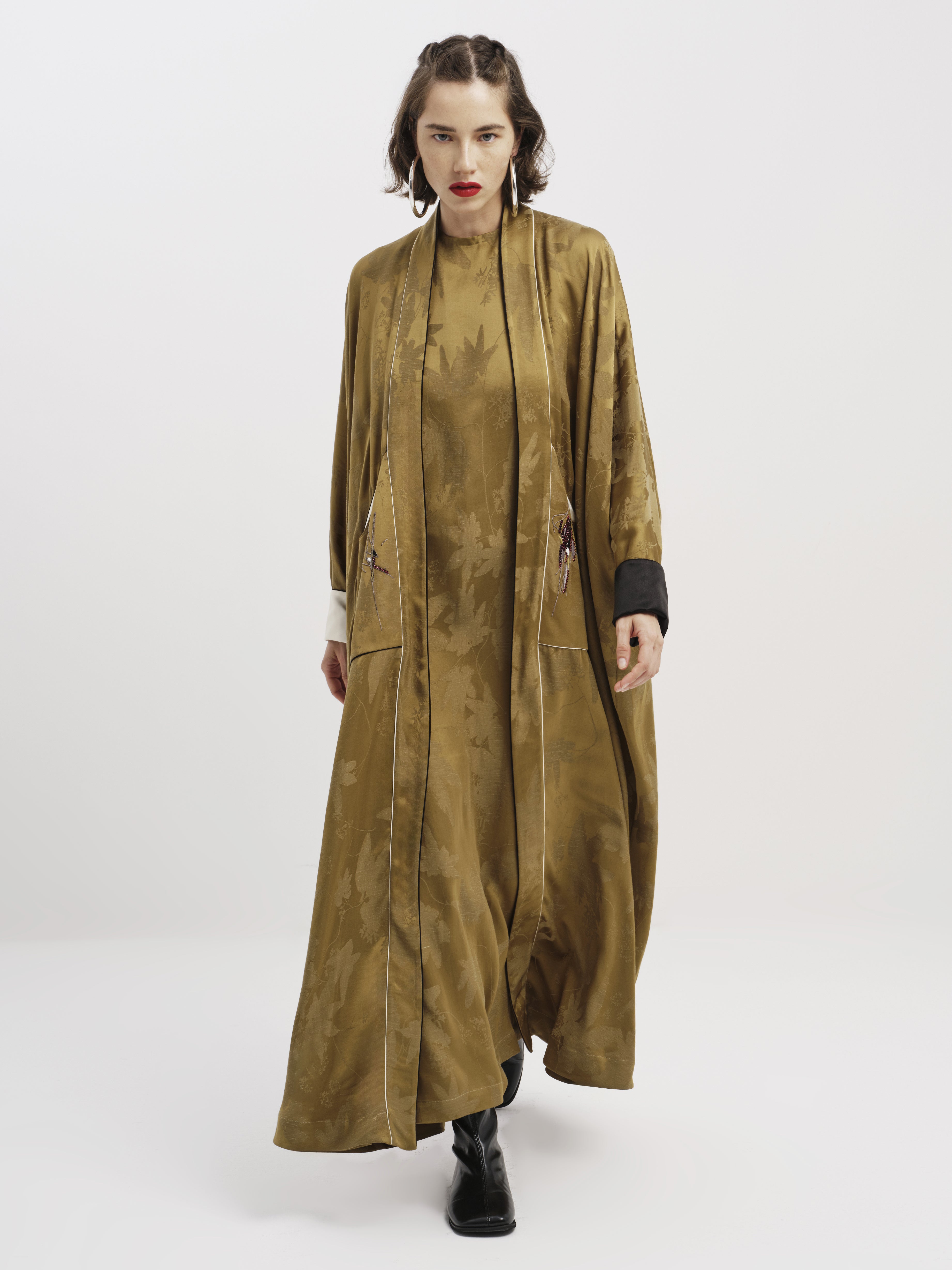 Olive Embroidered Abaya Co-ord Set