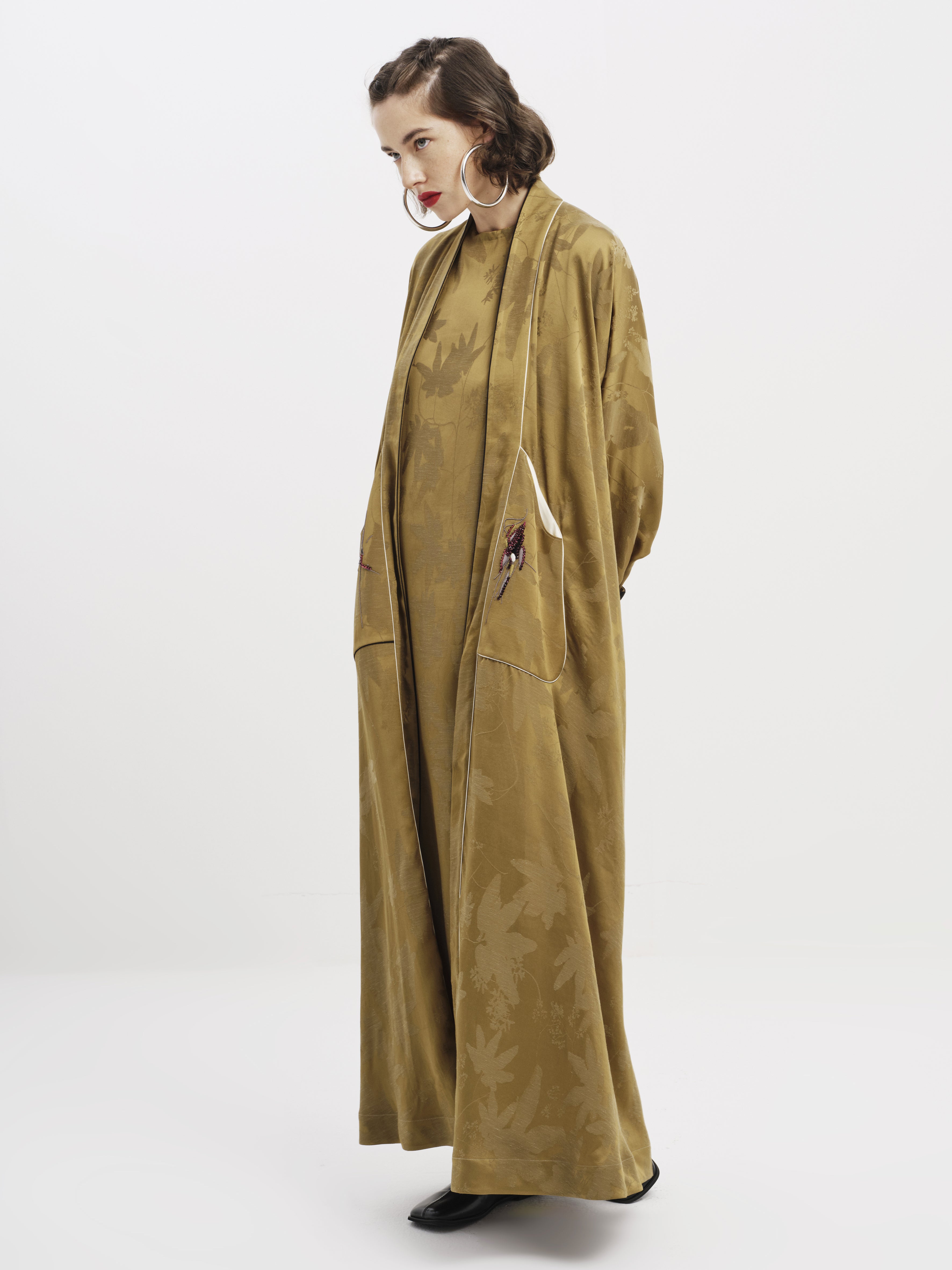 Olive Embroidered Abaya Co-ord Set