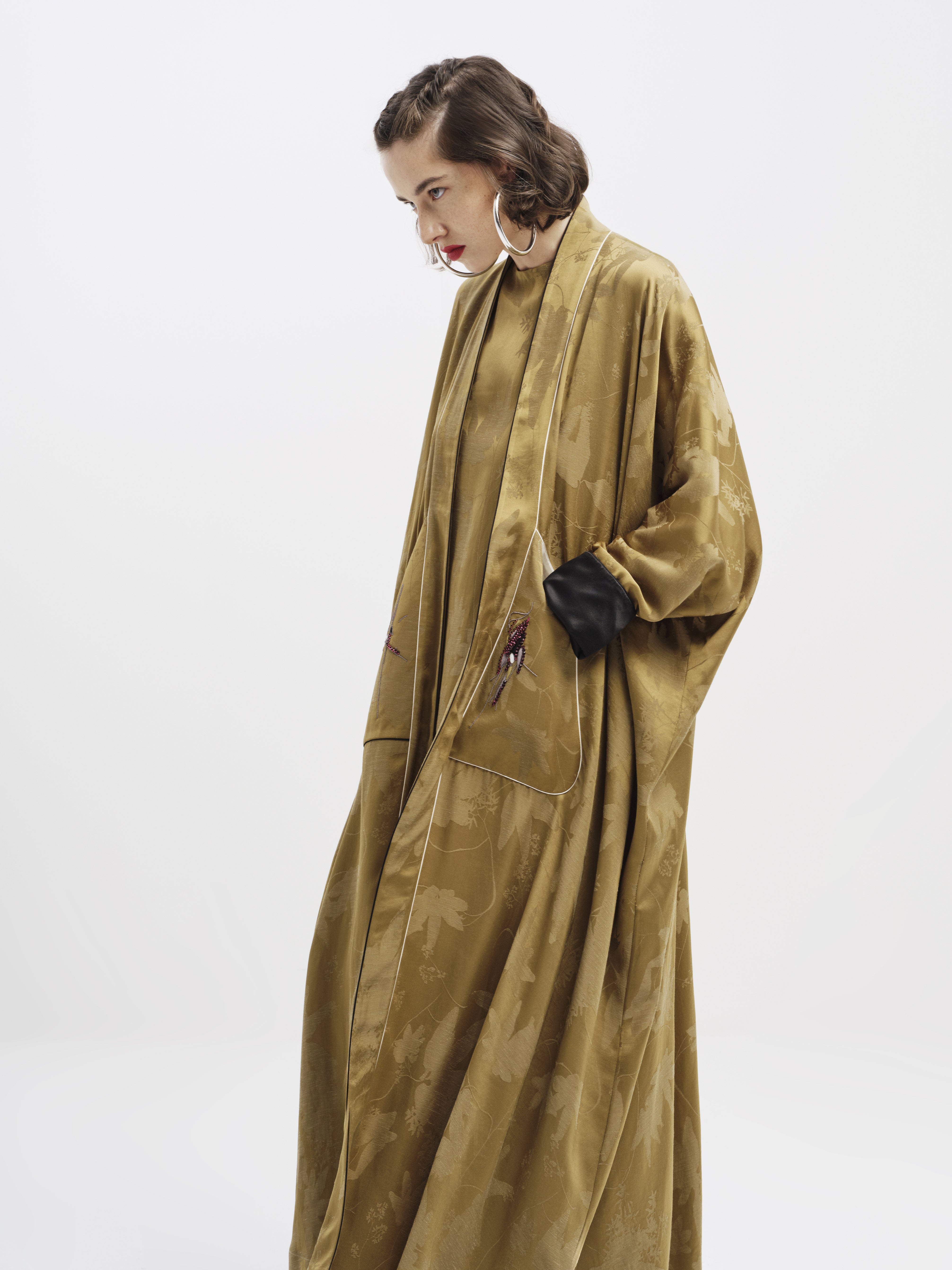 Olive Embroidered Abaya Co-ord Set