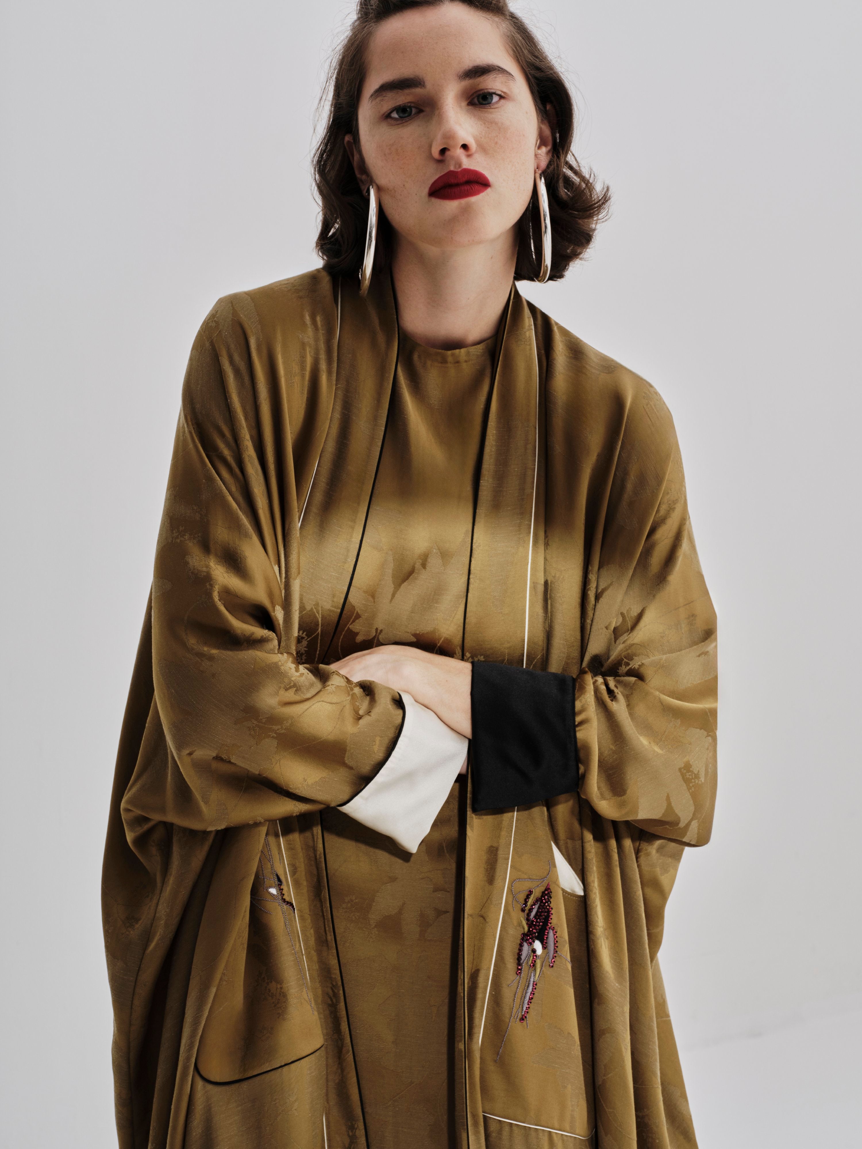 Olive Embroidered Abaya Co-ord Set