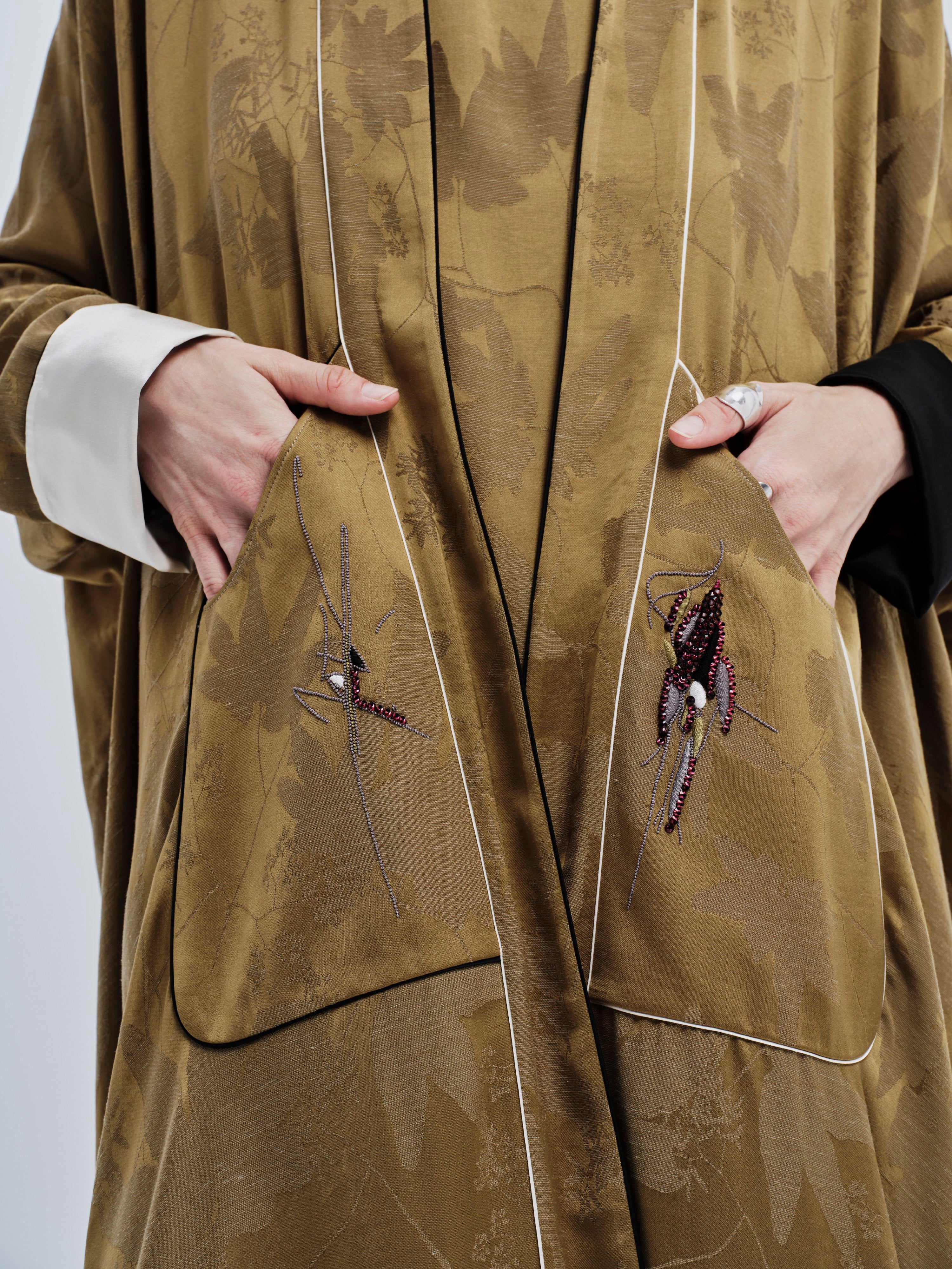 Olive Embroidered Abaya Co-ord Set
