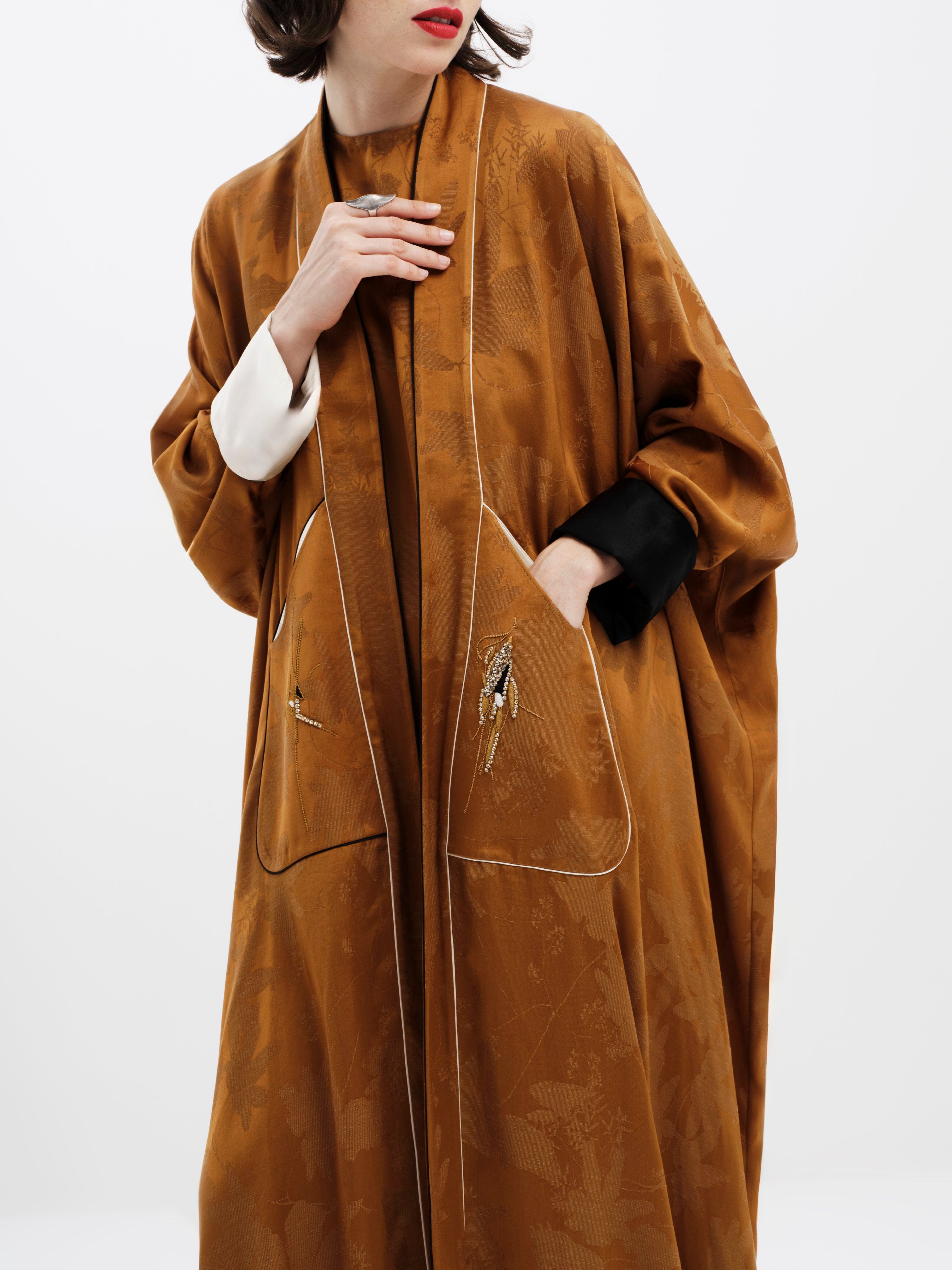 Orange Embroidered Abaya Co-ord Set