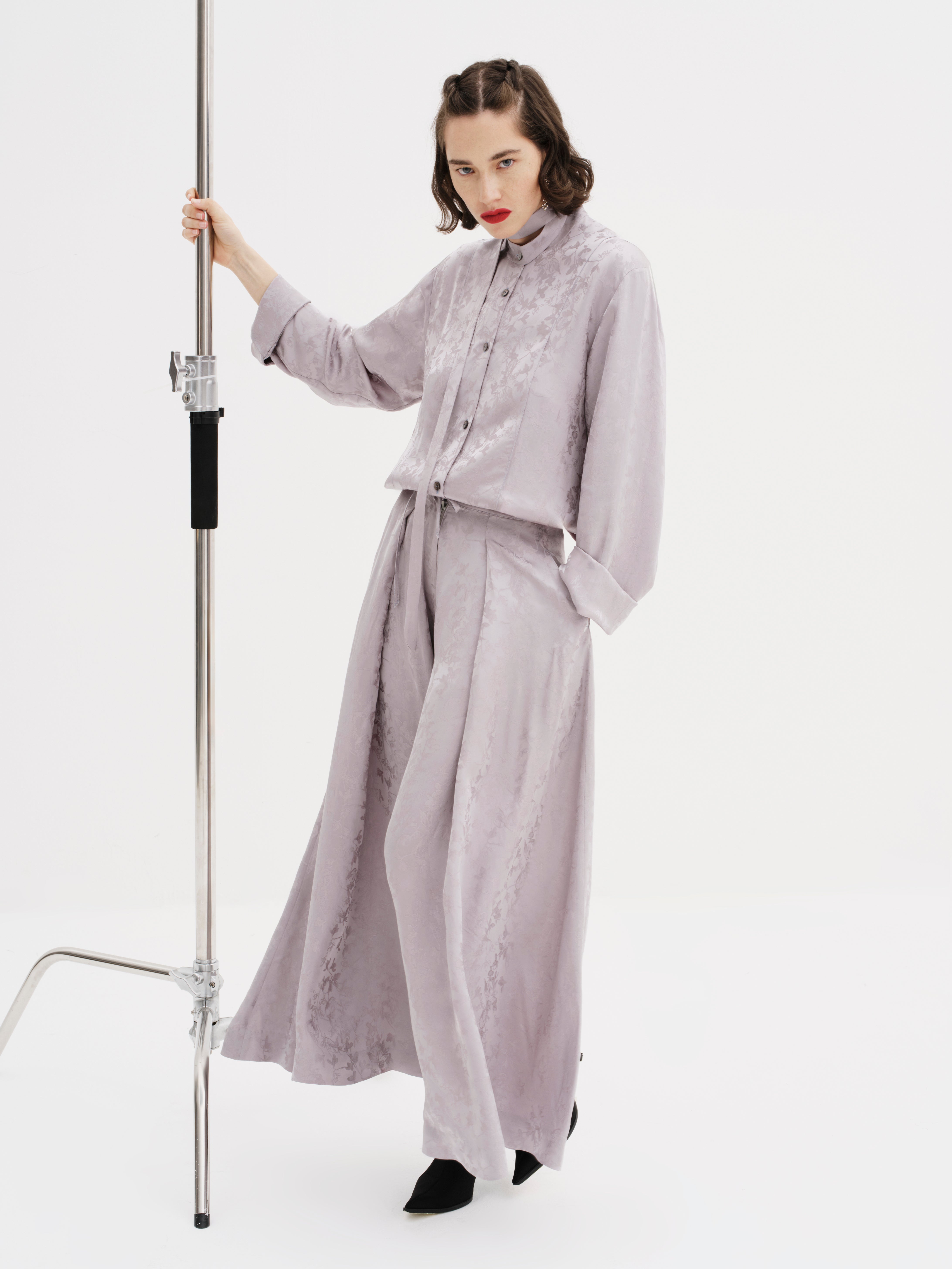 Light Grey Silk Jacquard Co-ord Set