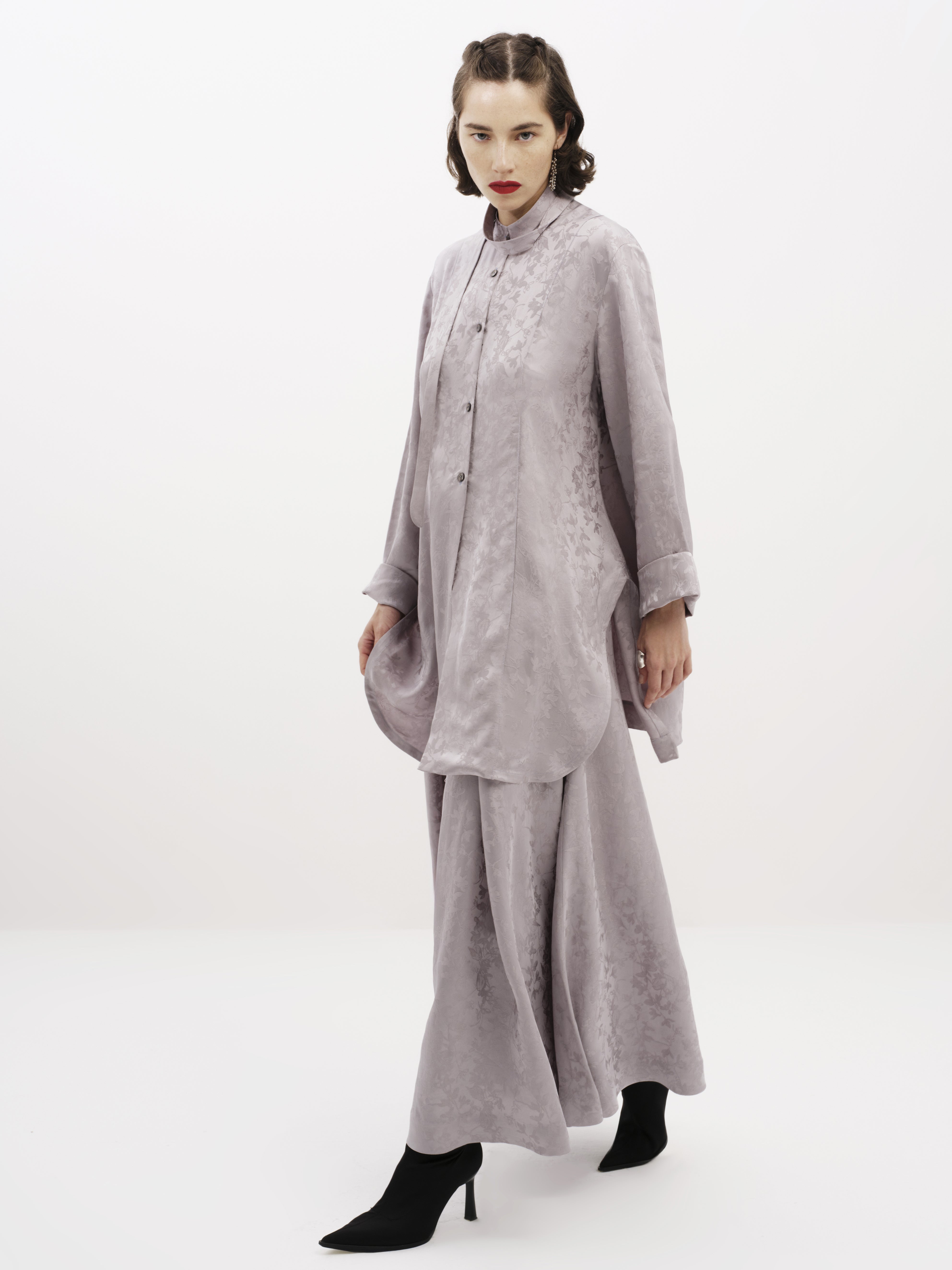 Light Grey Silk Jacquard Co-ord Set