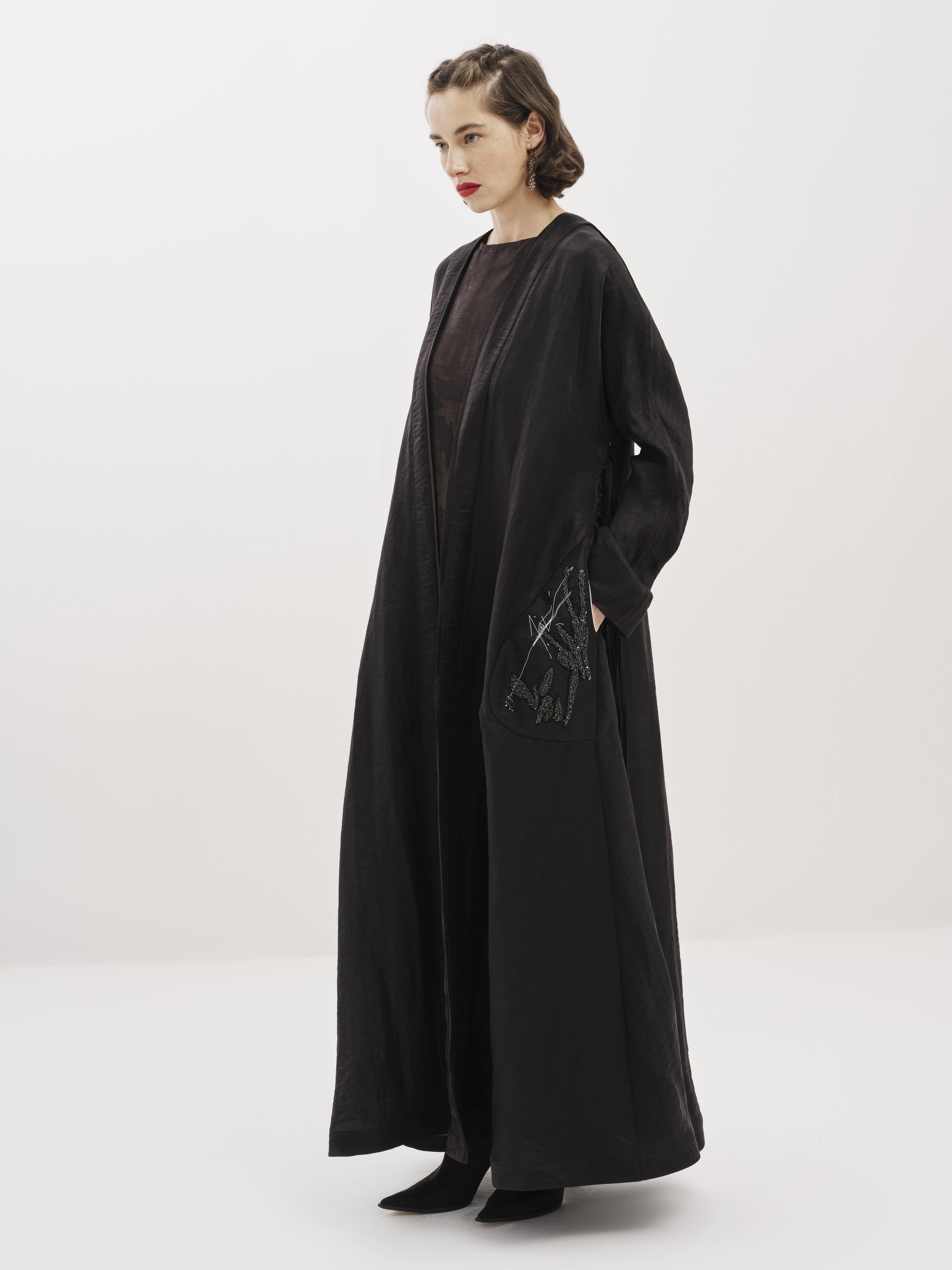 Black Linen Drawstring Abaya Set