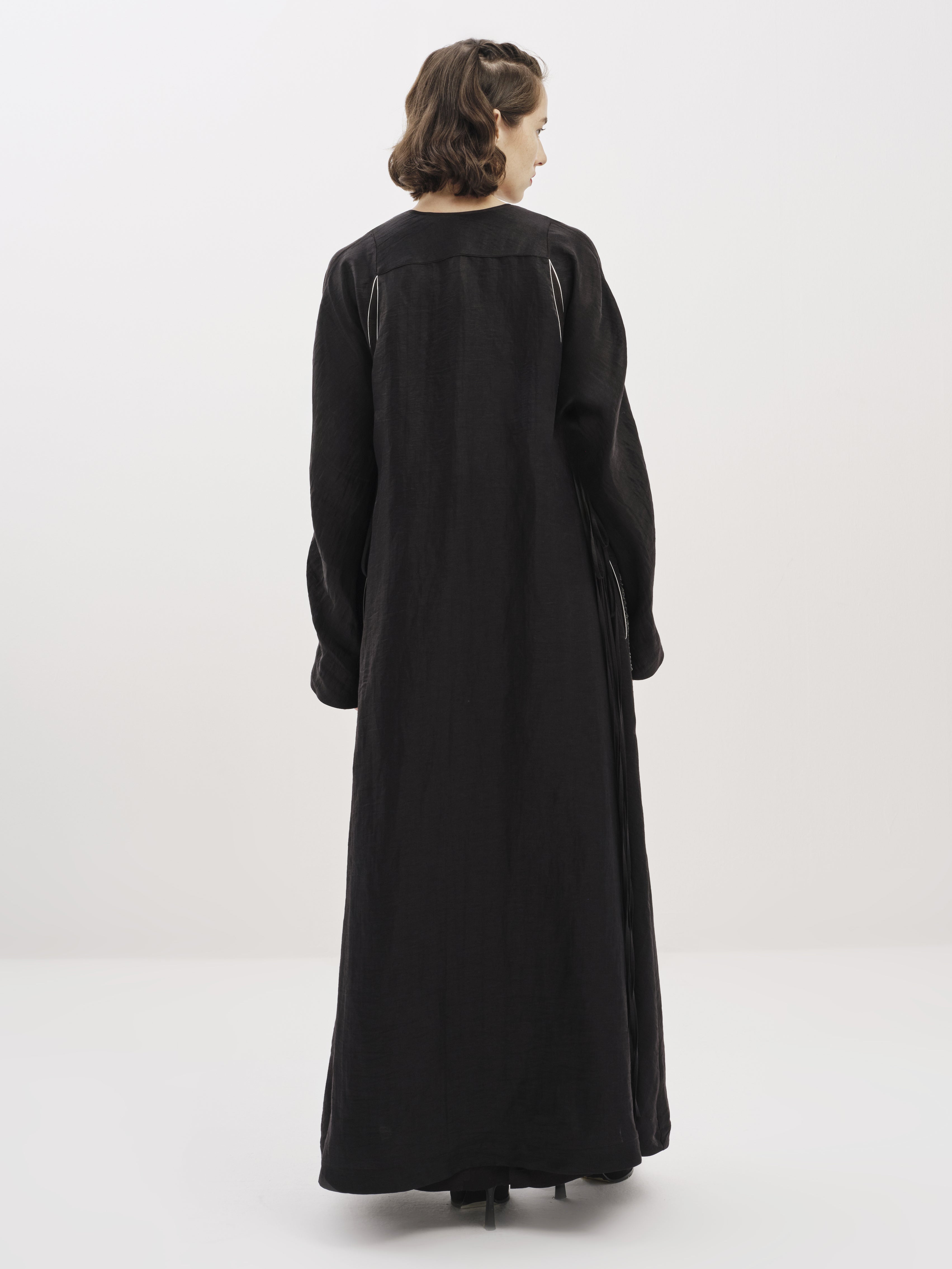 Black Linen Drawstring Abaya Set