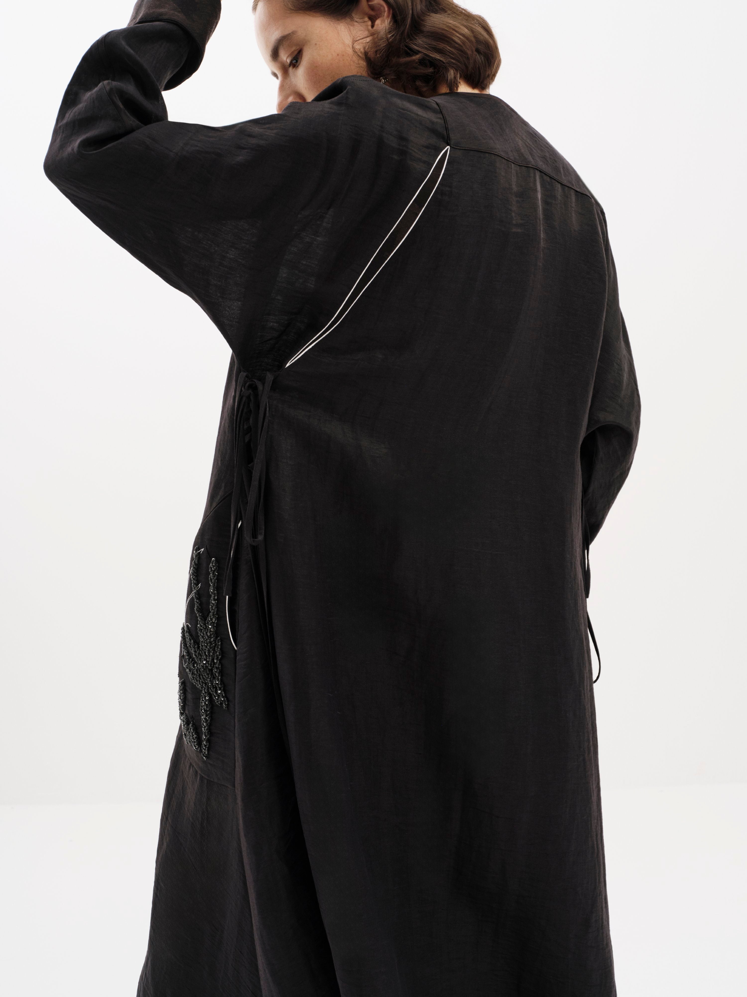 Black Linen Drawstring Abaya Set