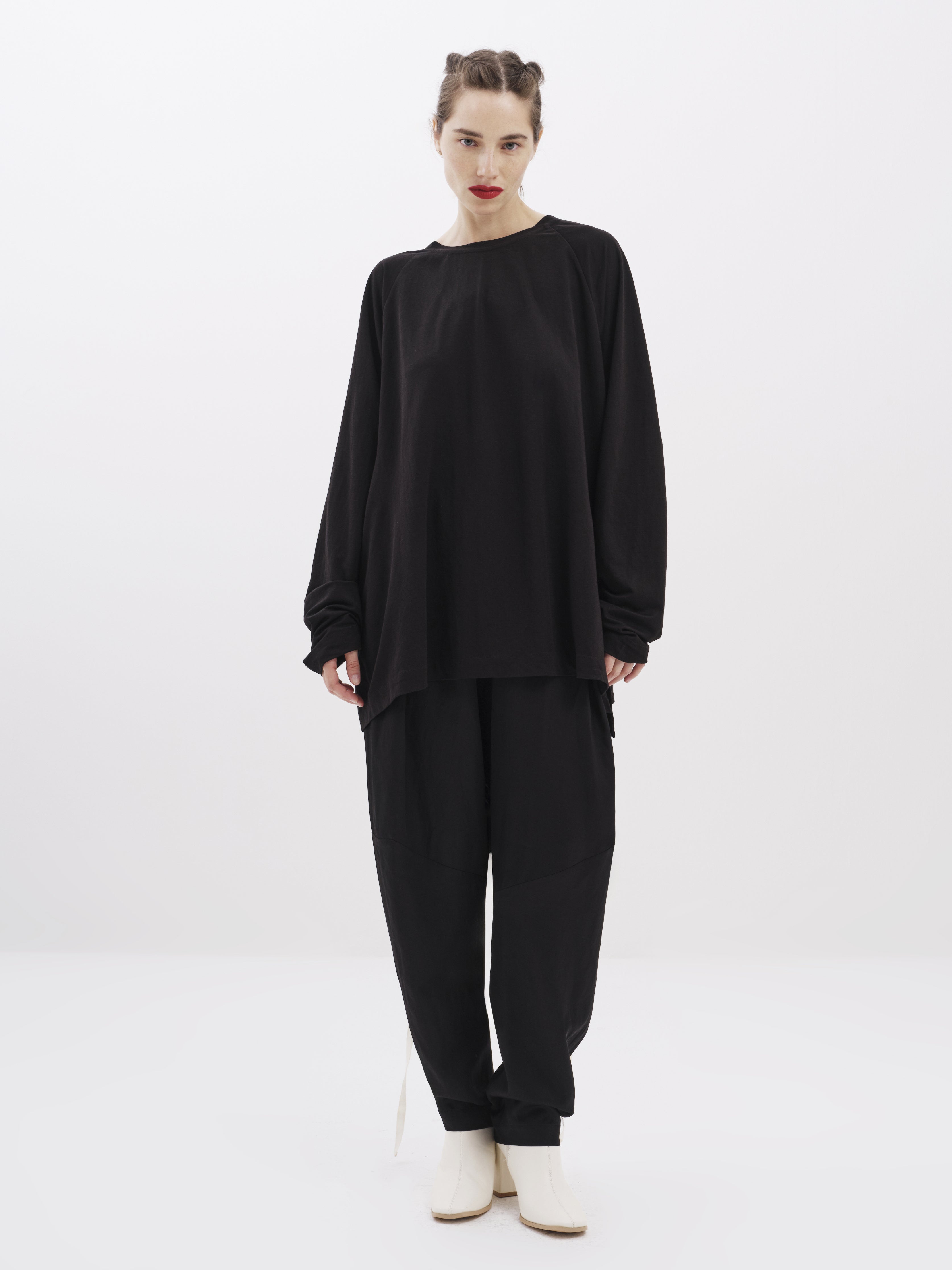 Black Long-Sleeve Top with Ribbons