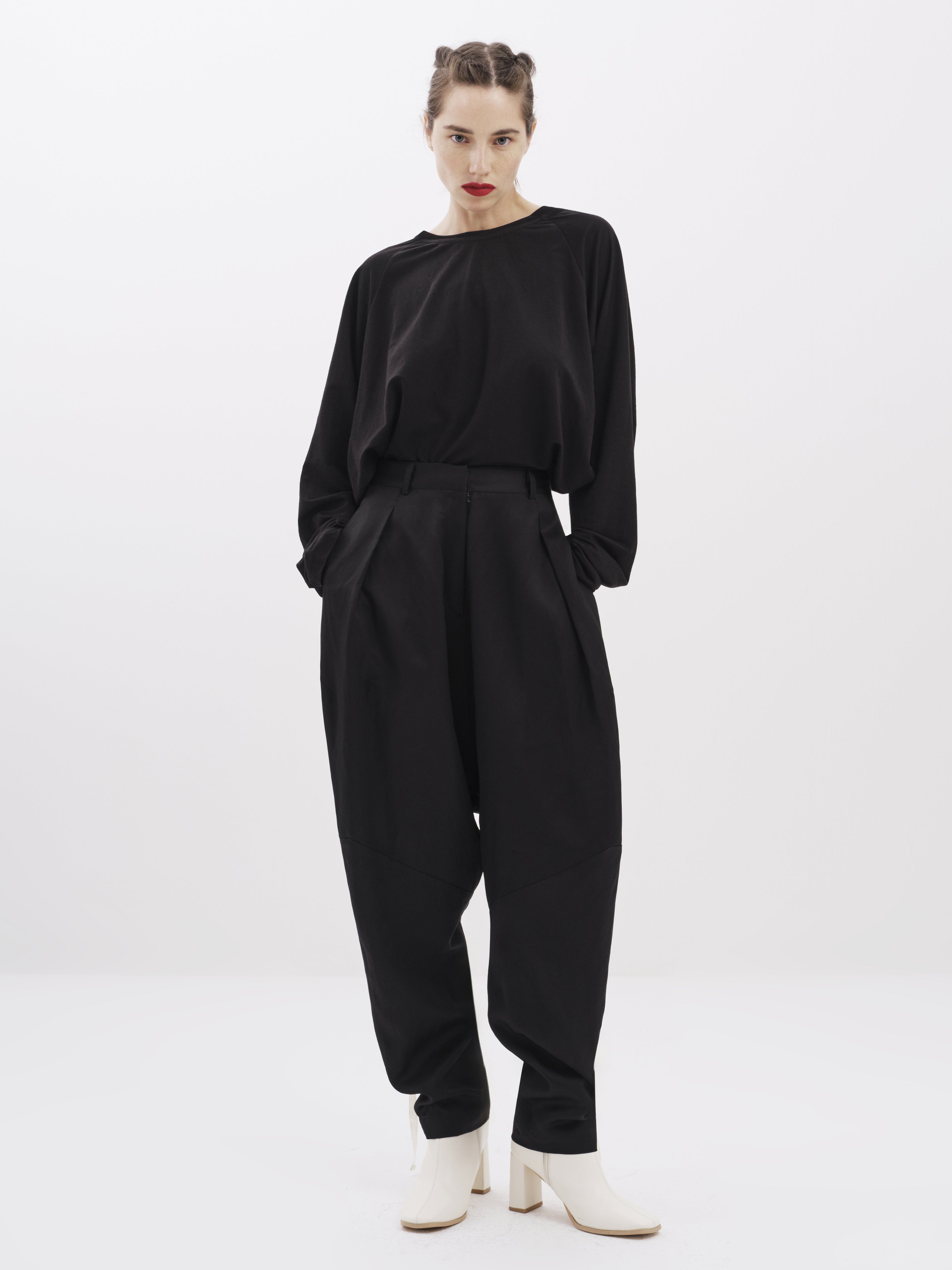 Black Long-Sleeve Top with Ribbons
