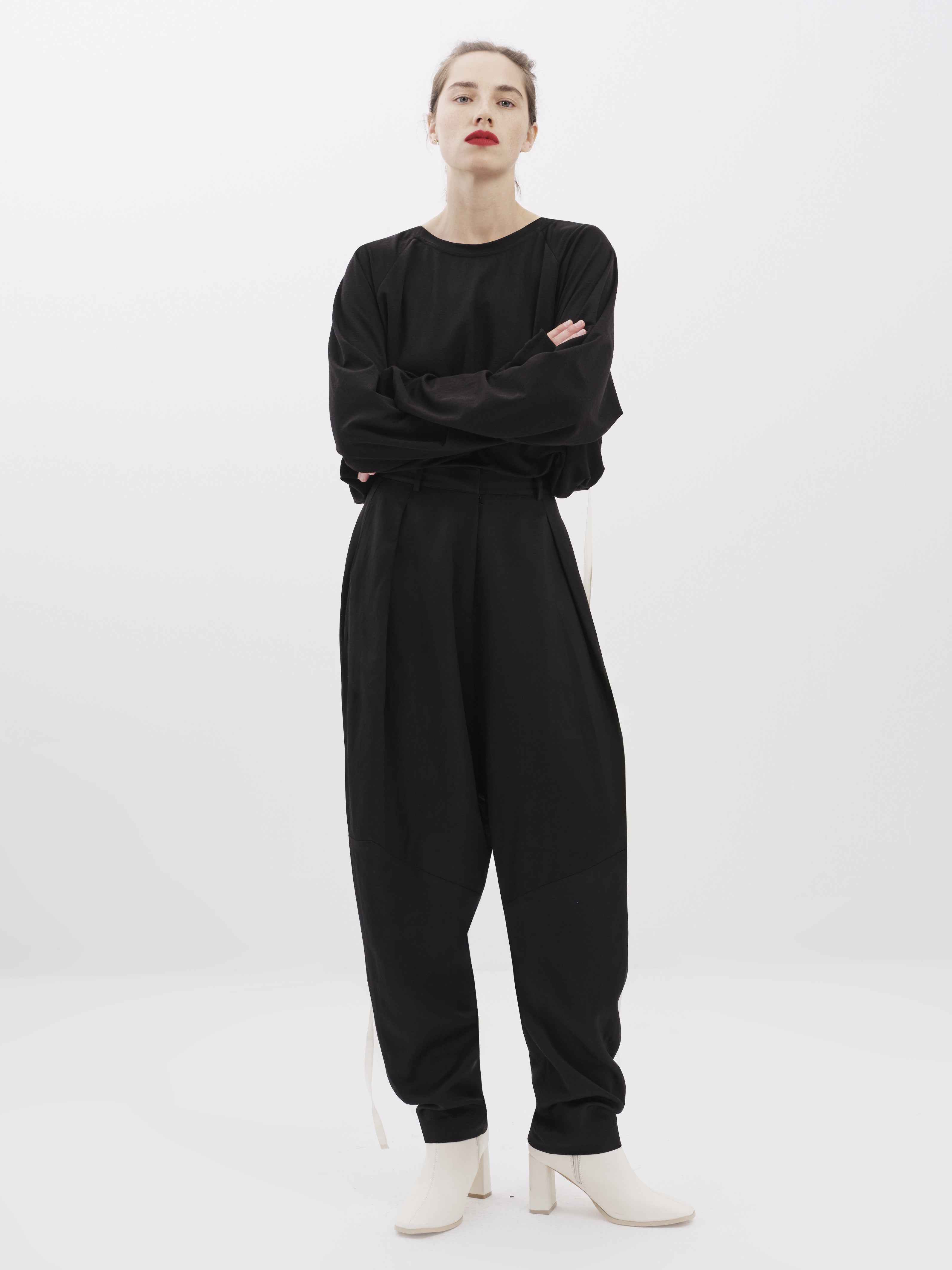 Black Long-Sleeve Top with Ribbons
