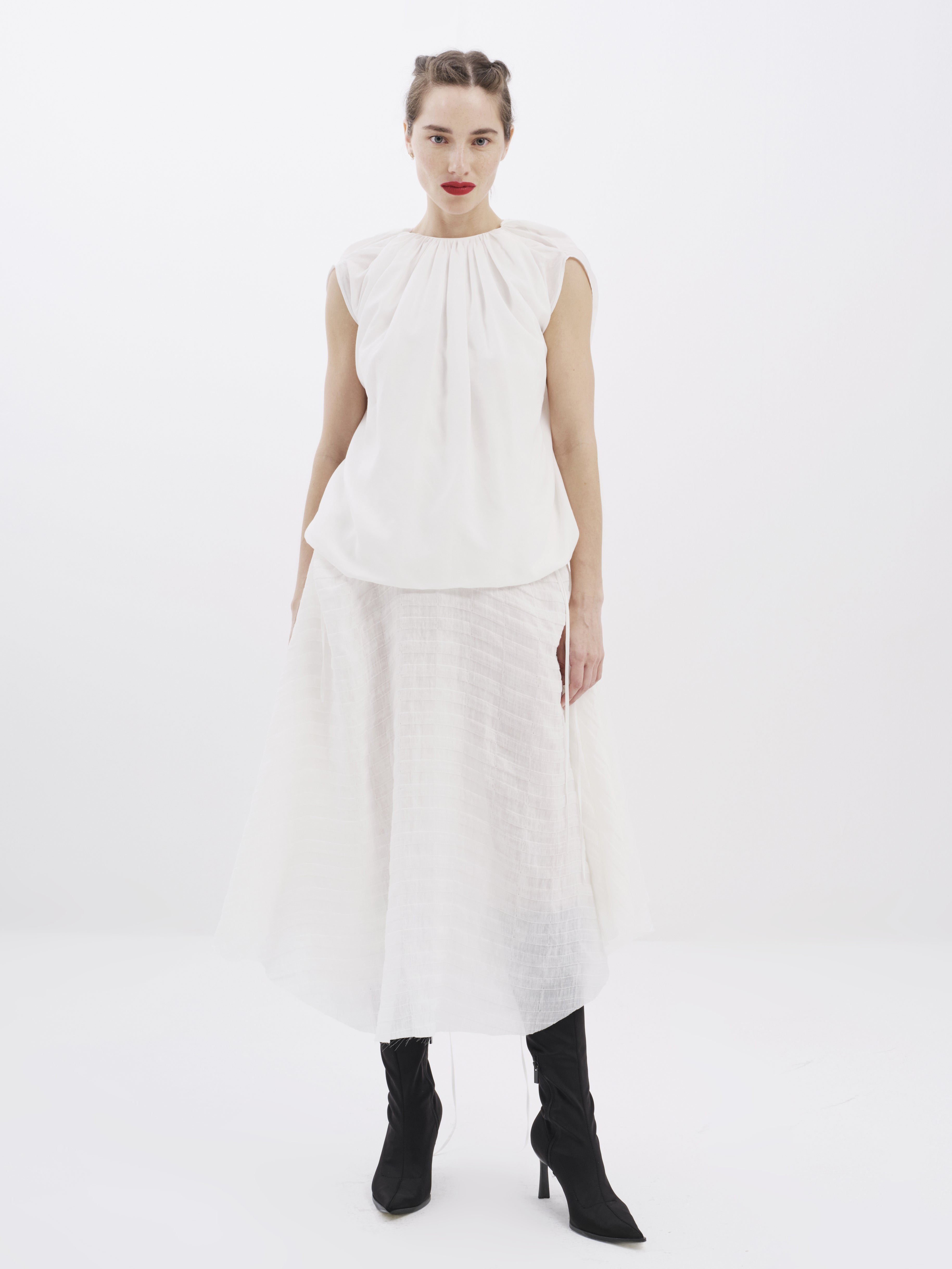 Off-White Cotton Tie-Neck Top