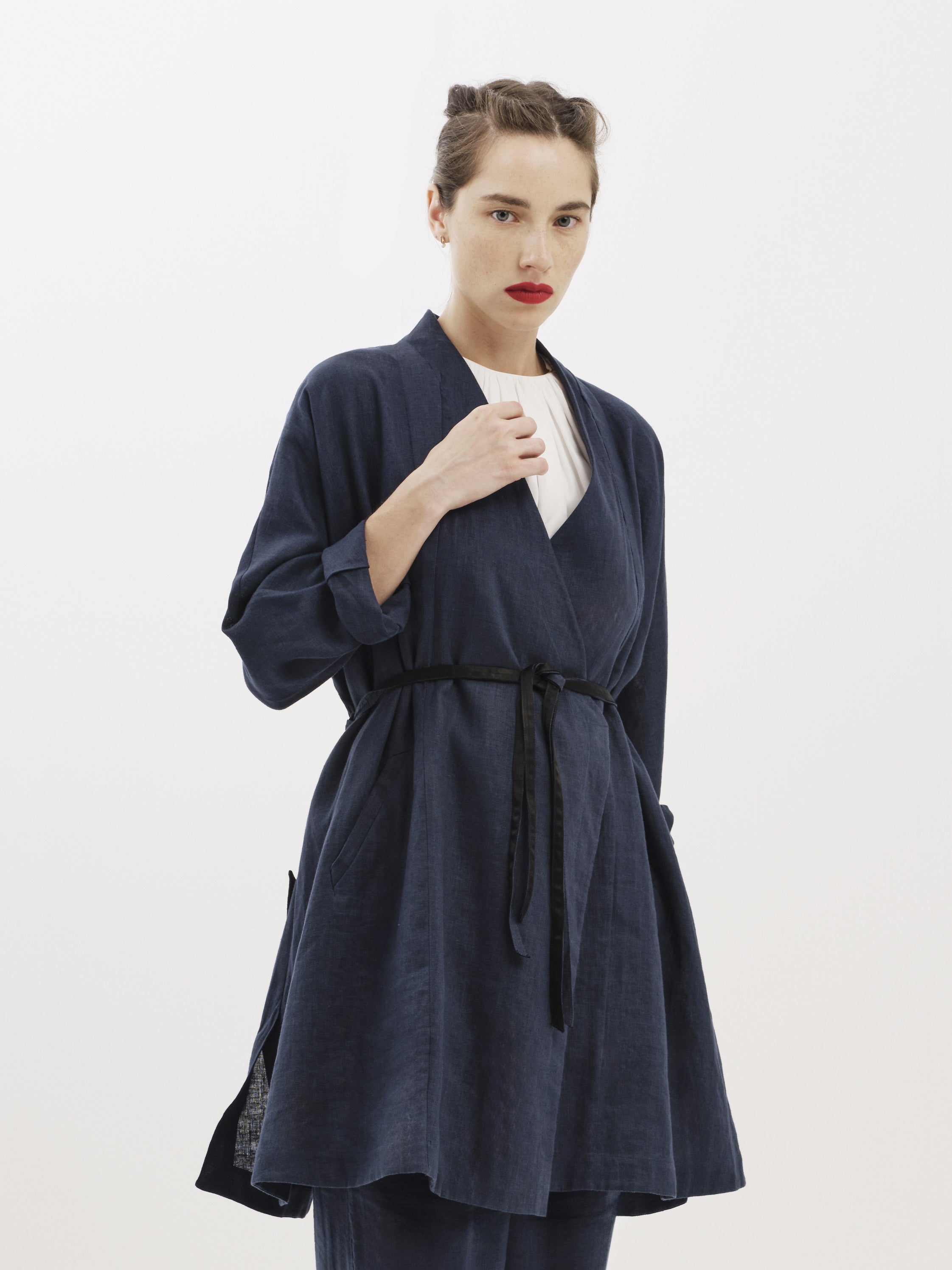 Linen Wrap Top with Belt